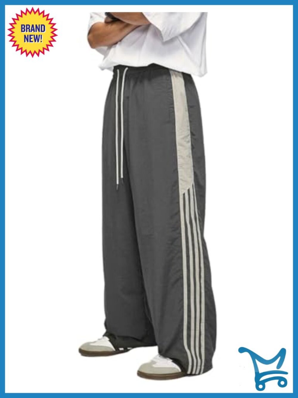 Wide Leg Baggy Sweatpants Y2K Side Stripe Cargo Pants Drawstring Unisex